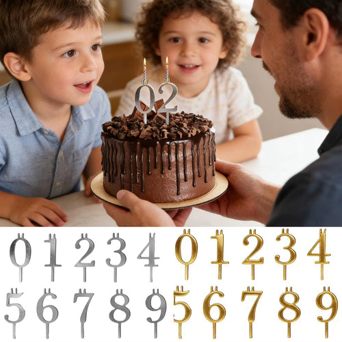 Reusable Metal Number Candle Holder Set - 10 Pieces Decorative Topper for Family and Events